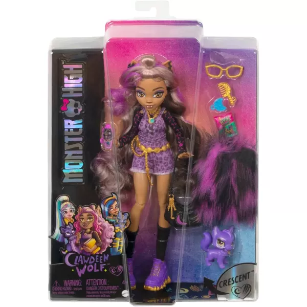 Monster High Doll Clawdeen Wolf with Purple Streaked Hair in Signature Look with Fashion Accessories ampamp Pet Dog CrescentOriginal Look