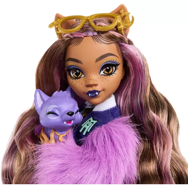 Monster High Doll Clawdeen Wolf with Purple Streaked Hair in Signature Look with Fashion Accessories ampamp Pet Dog CrescentRefreshed Look