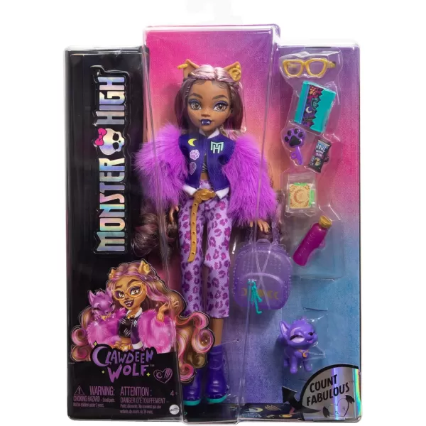 Monster High Doll Clawdeen Wolf with Purple Streaked Hair in Signature Look with Fashion Accessories ampamp Pet Dog CrescentRefreshed Look