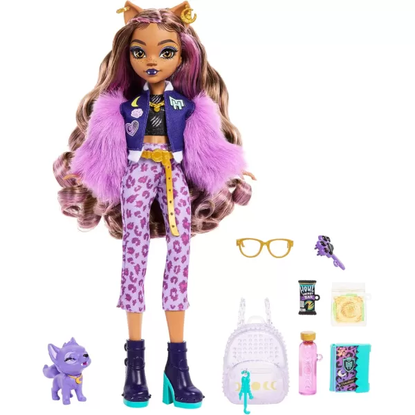 Monster High Doll Clawdeen Wolf with Purple Streaked Hair in Signature Look with Fashion Accessories ampamp Pet Dog CrescentRefreshed Look