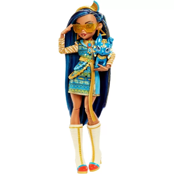 Monster High Doll Cleo De Nile with Blue Streaked Hair in Signature Look with Fashion Accessories ampamp Pet Dog TutMulticolor