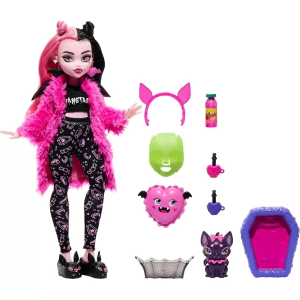 Monster High Doll Draculaura Creepover Party Set with Pet Bat Count Fabulous Sleepover Clothes ampamp AccessoriesMulticolor