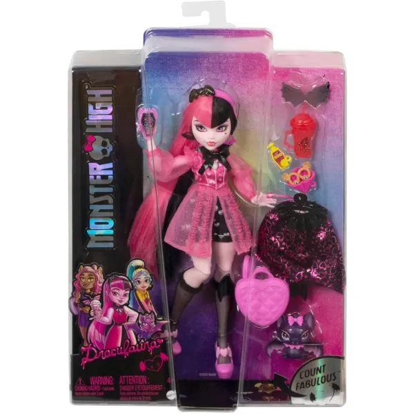 Monster High Doll Draculaura with Pink ampamp Black Hair in Signature Look with Fashion Accessories ampamp Pet Bat Count FabulousOriginal Look