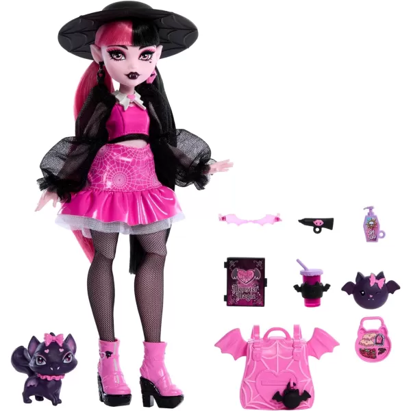 Monster High Doll Draculaura with Pink ampamp Black Hair in Signature Look with Fashion Accessories ampamp Pet Bat Count FabulousRefreshed Look