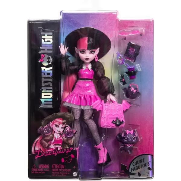 Monster High Doll Draculaura with Pink ampamp Black Hair in Signature Look with Fashion Accessories ampamp Pet Bat Count FabulousRefreshed Look