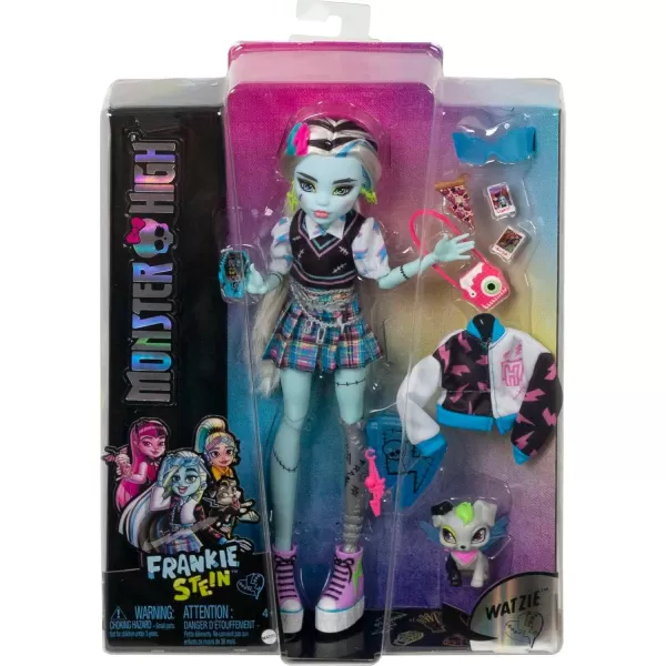 Monster High Doll Frankie Stein with Blue ampamp Black Streaked Hair in Signature Look with Fashion Accessories ampamp Pet Dog WatzieOriginal Look