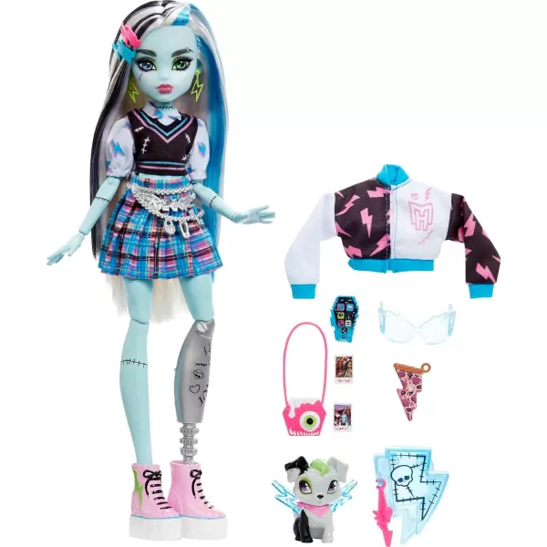 Monster High Doll Frankie Stein with Blue ampamp Black Streaked Hair in Signature Look with Fashion Accessories ampamp Pet Dog WatzieOriginal Look