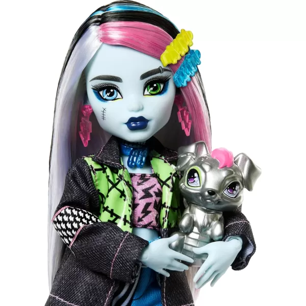 Monster High Doll Frankie Stein with Blue ampamp Black Streaked Hair in Signature Look with Fashion Accessories ampamp Pet Dog WatzieRefreshed Look