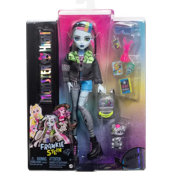 Monster High Doll Frankie Stein with Blue ampamp Black Streaked Hair in Signature Look with Fashion Accessories ampamp Pet Dog WatzieRefreshed Look