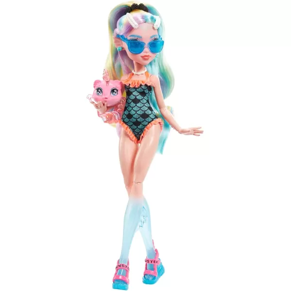 Monster High Doll Lagoona Blue with Colorful Streaked Hair in Signature Look with Fashion Accessories ampamp Pet Piranha NeptunaMulticolor