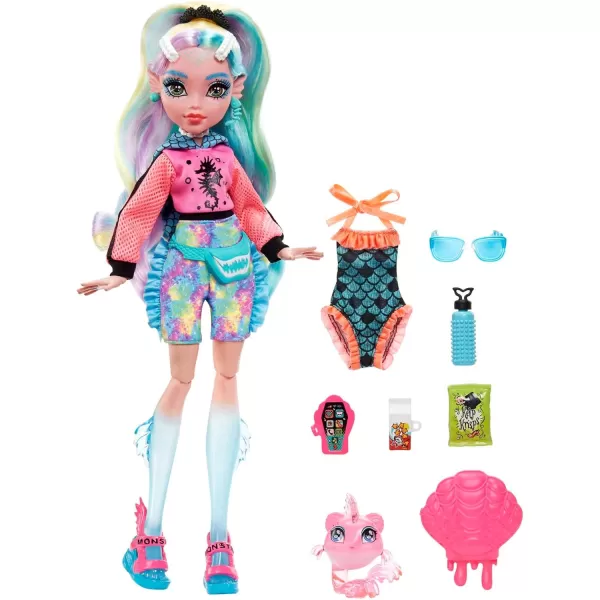 Monster High Doll Lagoona Blue with Colorful Streaked Hair in Signature Look with Fashion Accessories ampamp Pet Piranha NeptunaMulticolor