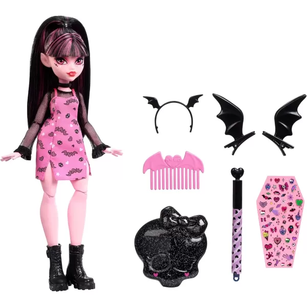 Monster High Draculaura Doll ampamp Accessories Goreganizer Beauty Kit with Bat Clips Comb ampamp Mirror Customizable with Stamp Pen ampamp StickersMulticolor