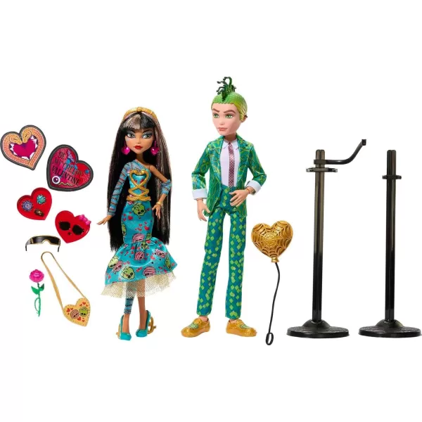 Monster High Howliday Love Edition Dolls Cleo De Nile ampamp Deuce Gorgon Collector 2Pack with Valentines Accessories ampamp Displayable PackagingMulticolor