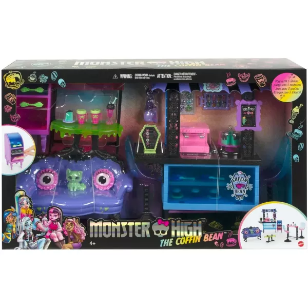 Monster High Playset The Coffin Bean with Spooky DollSized Cafe Furniture ampamp Coffee Shop Accessories Including Drinks Snacks ampamp 2 PetsMulticolor