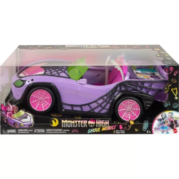 Monster High Toy Car Ghoul Mobile with Pet ampamp Cooler Accessories Purple DollSized Convertible with Spiderweb DetailsCar