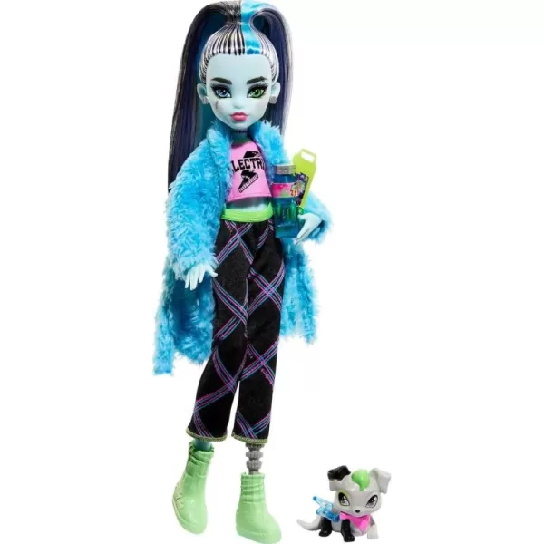 Monster High Creepover Party Doll Frankie Stein with Pet Dog Watzie Sleepover Clothes ampamp Accessories like Pillow ampamp Furry RobeMulticolor