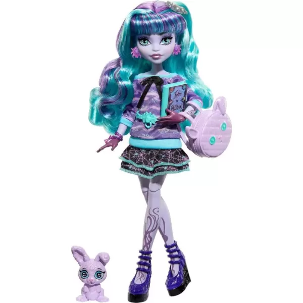 Monster High Creepover Party Doll Twyla with Pet Bunny Dustin Sleepover Clothes ampamp Accessories like Hoodie Book ampamp BackpackMulticolor