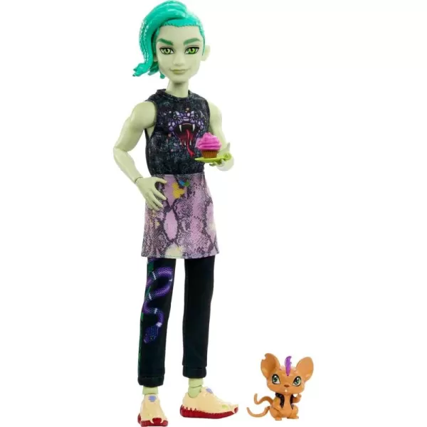 Monster High Deuce Gorgon Doll in Signature Look with Denim Snake Jacket ampamp Accessories Pet Mouse PerseusMulticolor