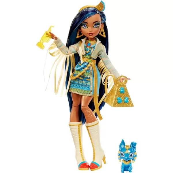 Monster High Doll Cleo De Nile with Blue Streaked Hair in Signature Look with Fashion Accessories ampamp Pet Dog TutMulticolor