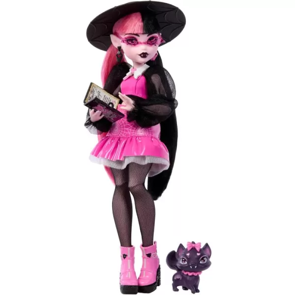 Monster High Doll Draculaura with Pink ampamp Black Hair in Signature Look with Fashion Accessories ampamp Pet Bat Count FabulousRefreshed Look