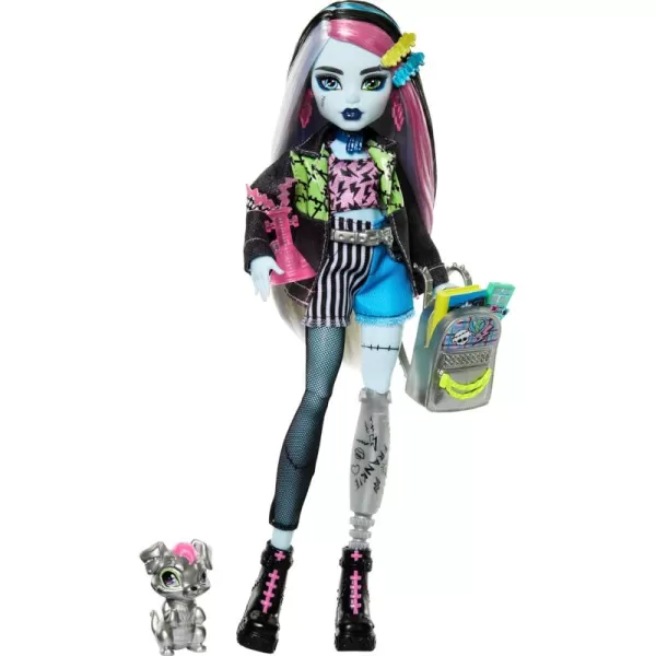 Monster High Doll Frankie Stein with Blue ampamp Black Streaked Hair in Signature Look with Fashion Accessories ampamp Pet Dog WatzieRefreshed Look