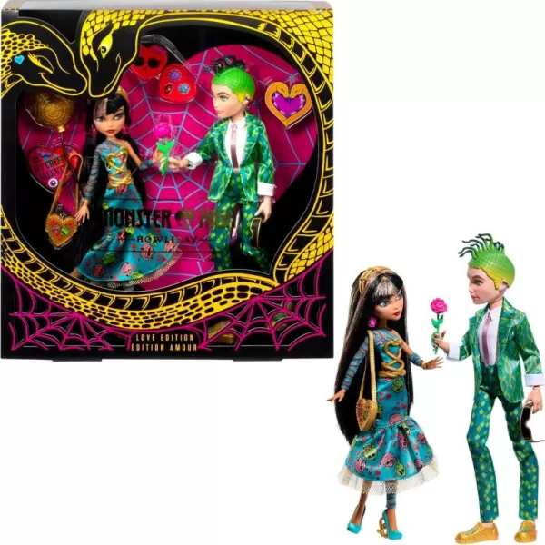 Monster High Howliday Love Edition Dolls Cleo De Nile ampamp Deuce Gorgon Collector 2Pack with Valentines Accessories ampamp Displayable PackagingMulticolor