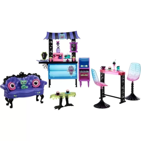 Monster High Playset The Coffin Bean with Spooky DollSized Cafe Furniture ampamp Coffee Shop Accessories Including Drinks Snacks ampamp 2 PetsMulticolor