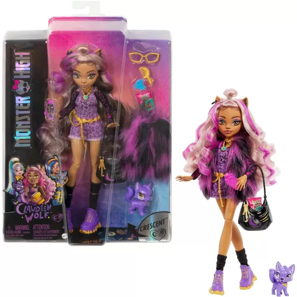 Monster High Doll Clawdeen Wolf with Accessories and Pet Dog Posable Fashion Doll with Purple Streaked HairMonster High Doll Clawdeen Wolf with Accessories and Pet Dog Posable Fashion Doll with Purple Streaked Hair