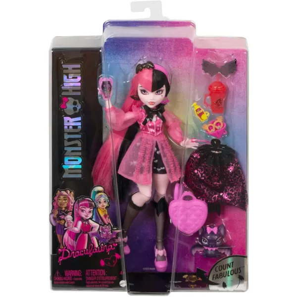 Monster High Doll Draculaura with Accessories and Pet Bat Posable Fashion Doll with Pink and Black HairMonster High Doll Draculaura with Accessories and Pet Bat Posable Fashion Doll with Pink and Black Hair