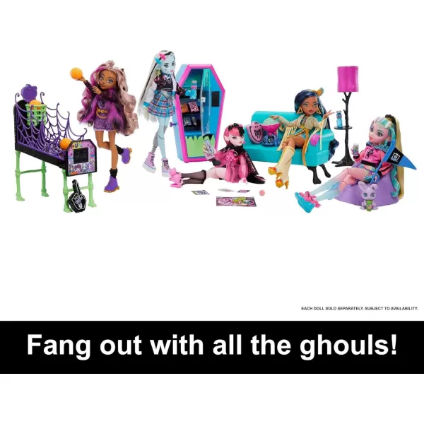 Monster High Student Lounge Playset Doll House Furniture and Themed Accessories with Two Pets and Working Vending MachineMonster High Student Lounge Playset Doll House Furniture and Themed Accessories with Two Pets and Working Vending Machine