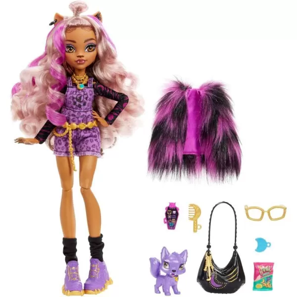 Monster High Doll Clawdeen Wolf with Accessories and Pet Dog Posable Fashion Doll with Purple Streaked HairMonster High Doll Clawdeen Wolf with Accessories and Pet Dog Posable Fashion Doll with Purple Streaked Hair