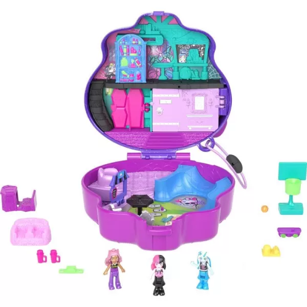 Polly Pocket Monster High Playset with 3 Micro Dolls amp 10 Accessories Opens to High School Collectible Travel Toy with StoragePolly Pocket Monster High Playset with 3 Micro Dolls amp 10 Accessories Opens to High School Collectible Travel Toy with Storage