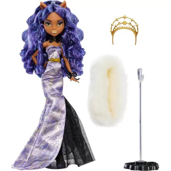 Monster High Doll Clawdeen Wolf Howliday Collector Edition Purple Hair and FloorLength Gown with Furry BoaMonster High Doll Clawdeen Wolf Howliday Collector Edition Purple Hair and FloorLength Gown with Furry Boa