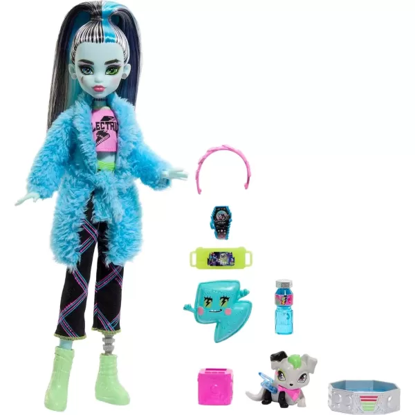 Monster High Doll Frankie Stein Creepover Party Set with Pet Dog Watzie Sleepover Clothes and AccessoriesMonster High Doll Frankie Stein Creepover Party Set with Pet Dog Watzie Sleepover Clothes and Accessories