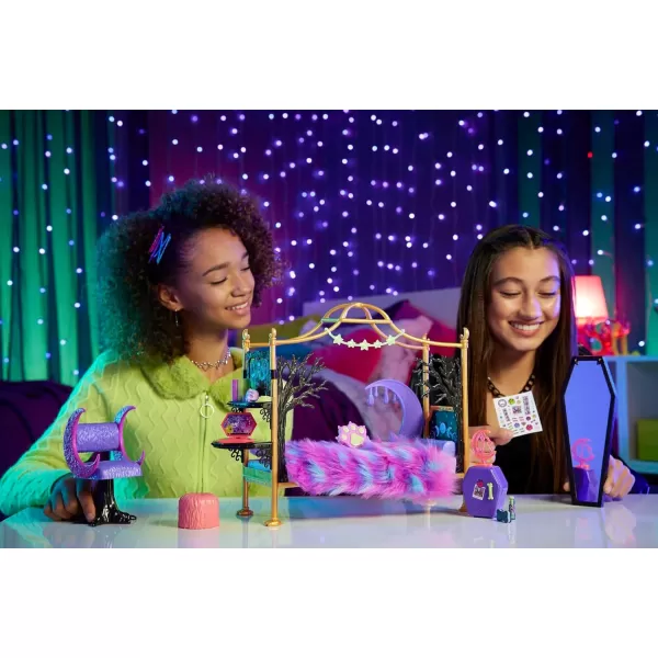 Monster High Playset Clawdeen Wolf Bedroom with Doll House Furniture amp Accessories Like Spooky Decor amp Snacks Sticker SheetMonster High Playset Clawdeen Wolf Bedroom with Doll House Furniture amp Accessories Like Spooky Decor amp Snacks Sticker Sheet