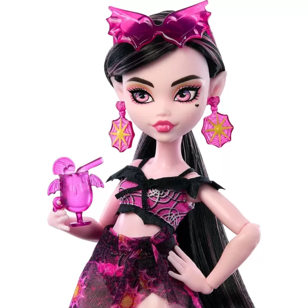 Monster High Scareadise Island Heath Burns Doll with Flame Hoodie Swim Trunks and Beach Accessories Like SunglassesDraculaura