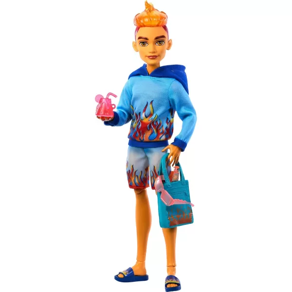 Monster High Scareadise Island Heath Burns Doll with Flame Hoodie Swim Trunks and Beach Accessories Like SunglassesHeath