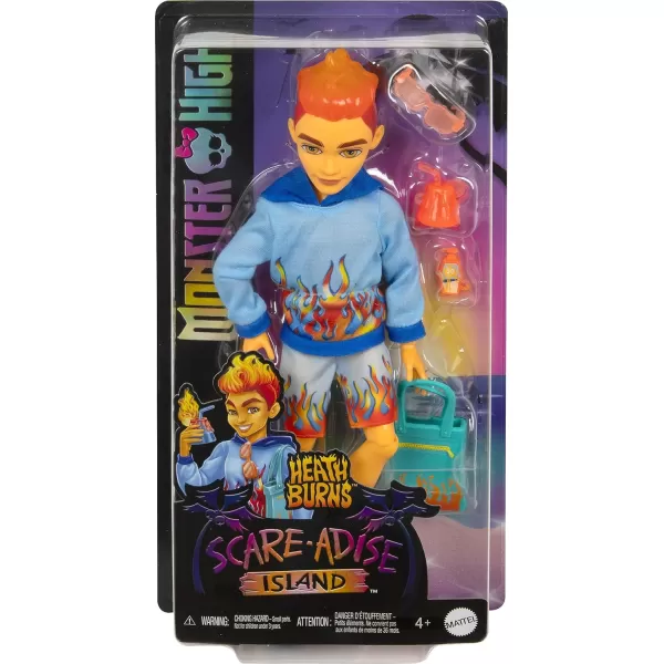 Monster High Scareadise Island Heath Burns Doll with Flame Hoodie Swim Trunks and Beach Accessories Like SunglassesHeath