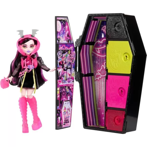 Monster High Doll and Fashion Set Toralei Stripe Doll Skulltimate Secrets Neon Frights DressUp Locker with 19 SurprisesDraculaura