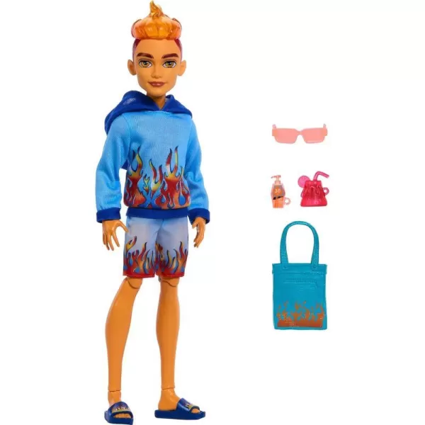 Monster High Scareadise Island Heath Burns Doll with Flame Hoodie Swim Trunks and Beach Accessories Like SunglassesHeath