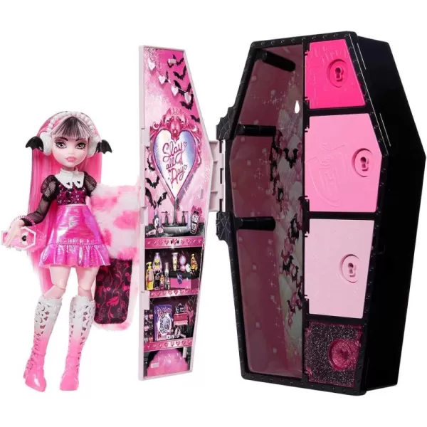 Monster High Skulltimate Secrets Fearidescent Series Doll ampamp Accessories Draculaura DressUp Locker ampamp 19 SurprisesDraculaura