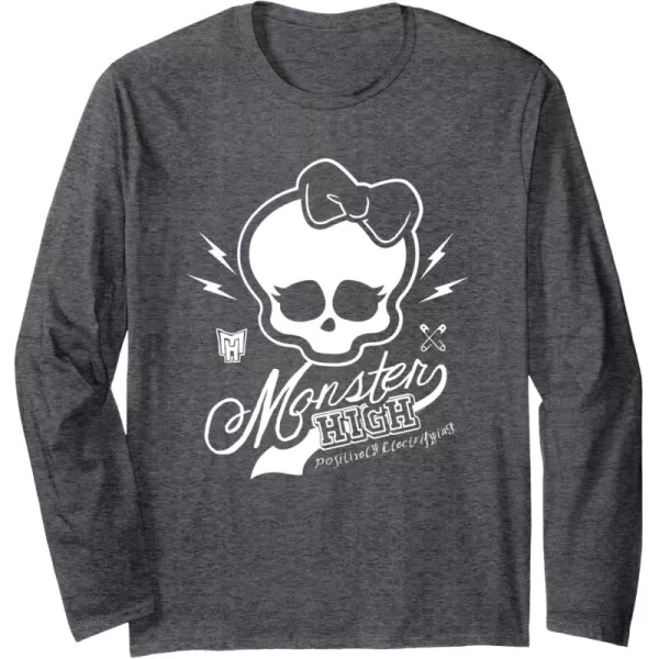 Monster High Alumni  Skullette and Logo Long Sleeve TShirtDark Heather Grey