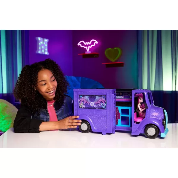 imageMonster High Draculaura Doll ampamp Playset Fangtastic Rockin Food Truck with Pullout Stage Transformation ampamp 13 Food ampamp Music Themed Accessories