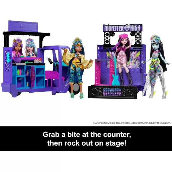 imageMonster High Draculaura Doll ampamp Playset Fangtastic Rockin Food Truck with Pullout Stage Transformation ampamp 13 Food ampamp Music Themed Accessories