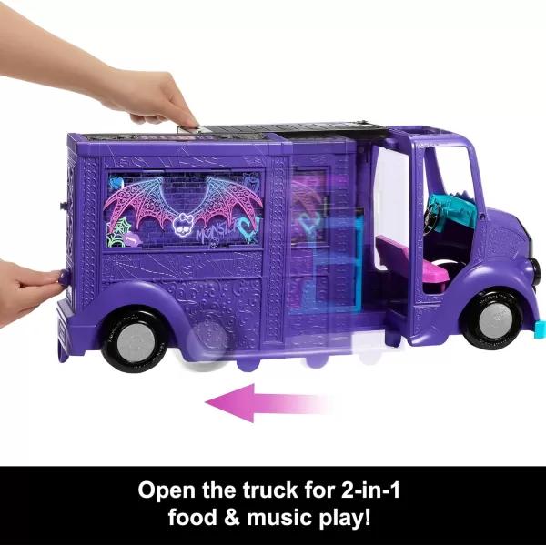 imageMonster High Draculaura Doll ampamp Playset Fangtastic Rockin Food Truck with Pullout Stage Transformation ampamp 13 Food ampamp Music Themed Accessories