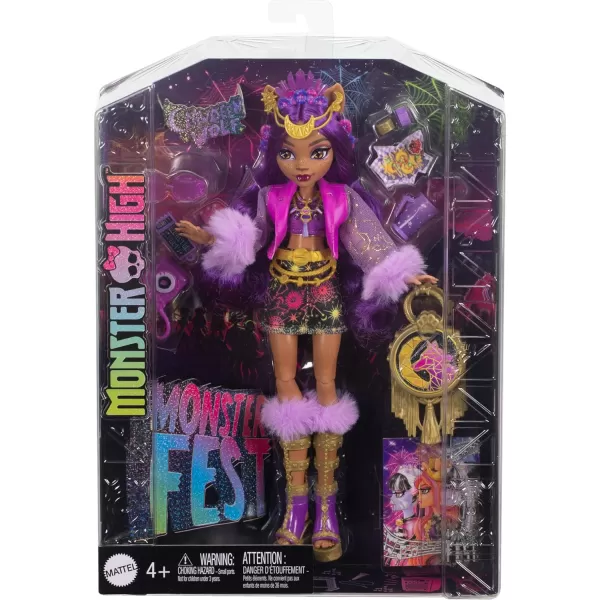 imageMonster High Monster Fest Doll Clawdeen Wolf with Glam Outfit ampamp Festival Themed Accessories Like Snacks Band Poster Statement Bag ampamp More