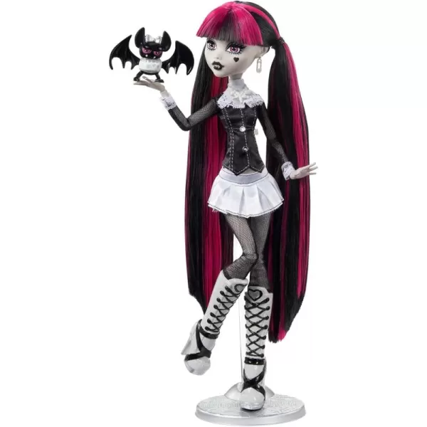 imageMonster High Doll Draculaura in Black and White Reel Drama Collector Doll DollSize and LifeSize Posters Horror Flick Theme Toys and Gifts Multicolor HKN27Multicolor