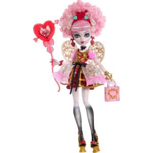 imageMonster High Scary Sweet Birthday Doll Cupid Asteria in Pink and Red Party Dress with Themed Accessories Like Invite Balloon Gift and MoreCupid Asteria