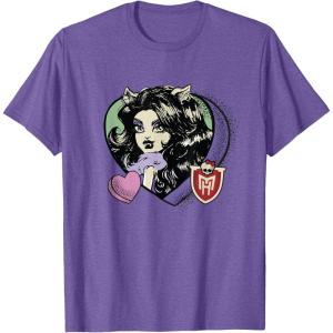 imageMonster High  Clawdeen Valentines Day Candy Heart TShirtPurple Heather