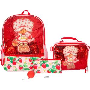 imageAI ACCESSORY INNOVATIONS Monster High 4 Piece Backpack Set Clawdeen Wolf Cleo DeNile Dracularua Frankie Stein ampamp Lagoona Blue Bookbag Flip Sequins 16 School Bag Black ampamp PinkStrawberry Shortcake